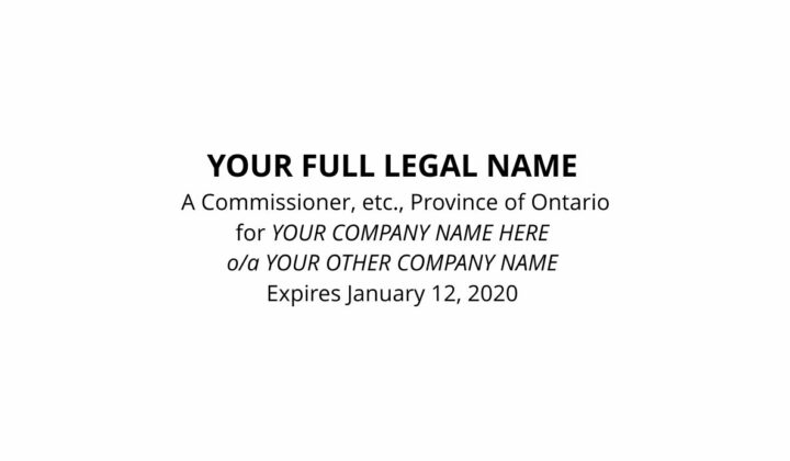 Commissioner for Oaths for Ontario Company Specific Stamp
