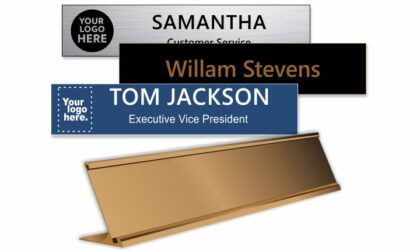 2x10 inch Rose Gold Desk Holder with Engraved Plastic Name Plate