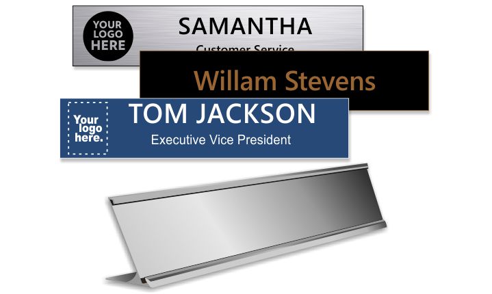 2x10 inch Silver Desk Holder with Engraved Plastic Plate