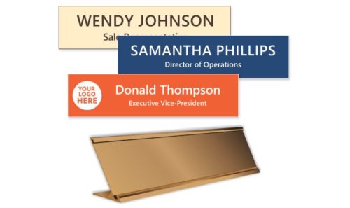 2x8 inch Gold Desk with Engraved Plastic Name Plate