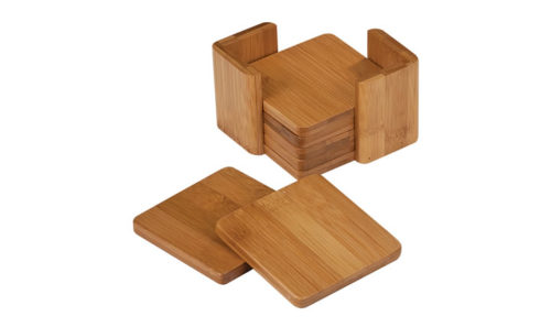 3 3/4 x 3 3/4 Bamboo Square 6 Coaster Set with Holder
