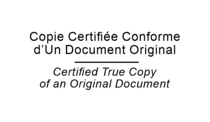 Certified True Copy Original Document Stamp Bilingual (French-English)