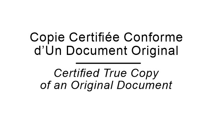 Certified True Copy Original Document Stamp Bilingual (French-English)
