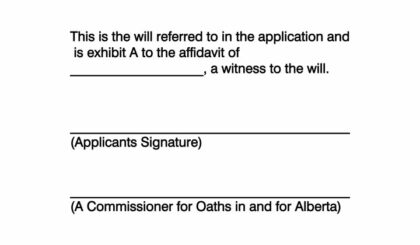 Alberta Commissioner Affidavit to the Will Stamp