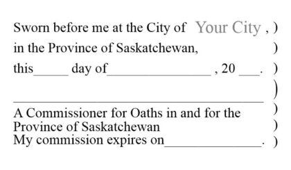 Saskatchewan Commissioner for Oaths Statutory Declaration Stamp City of