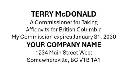 (British Columbia) Commissioner for Taking Affidavits Stamp with Address