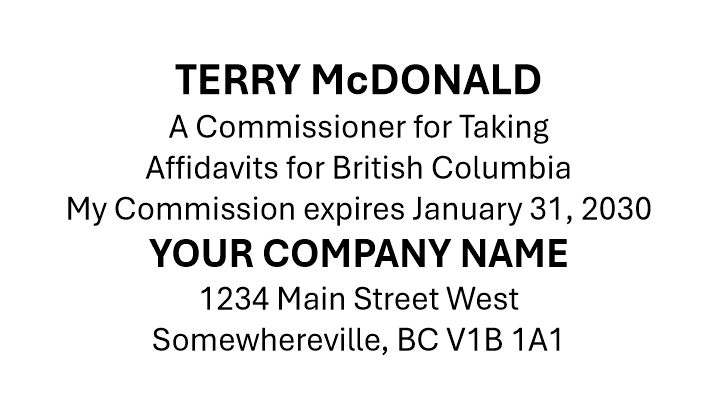 (British Columbia) Commissioner for Taking Affidavits Stamp with Address